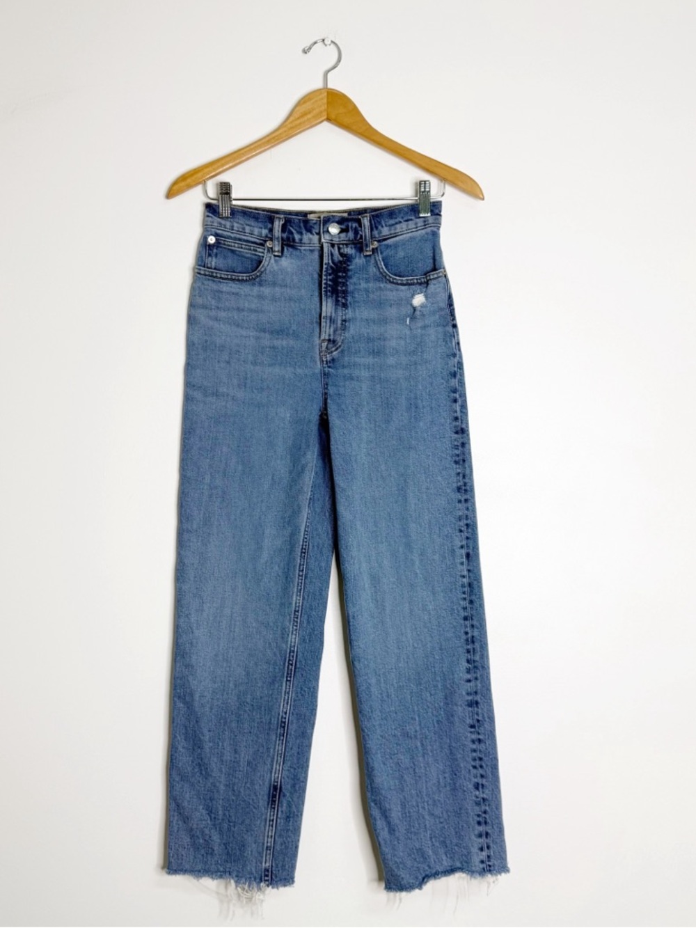 Everlane The Way-High Jean Size 25 High Rise Wide Leg Raw Hem Blue Denim - Picture 2 of 9